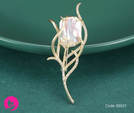 Berry Jewelry Gold Feather Brooch – Diamond Series Nature-Inspired Pin for Women