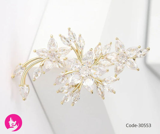 Elegant Zirconium Flower Brooch in Gold & Silver – Simple Charm
