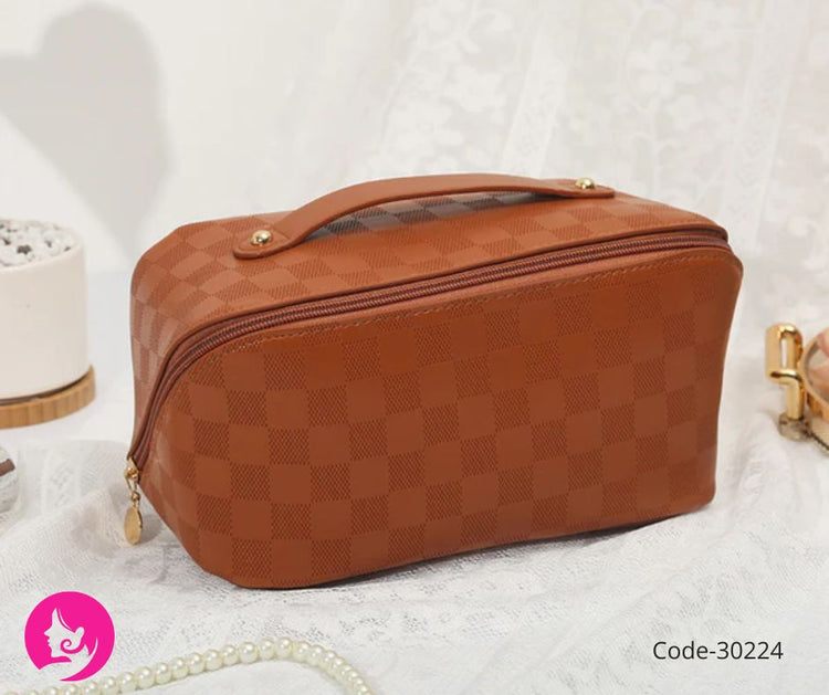 Waterproof Rivet Makeup Bag – Stylish PU Storage in Black, Coffee & Pink