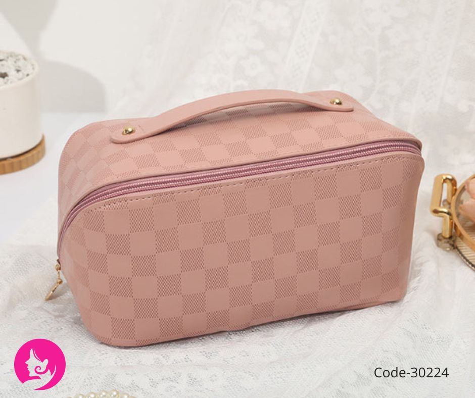 Waterproof Rivet Makeup Bag – Stylish PU Storage in Black, Coffee & Pink