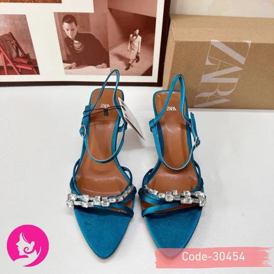 Zara-Style Peacock Blue Heels – Sparkle in Every Step