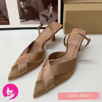 Women's French Elegant Color-Block Heeled Sandals Low-Cut Shoes