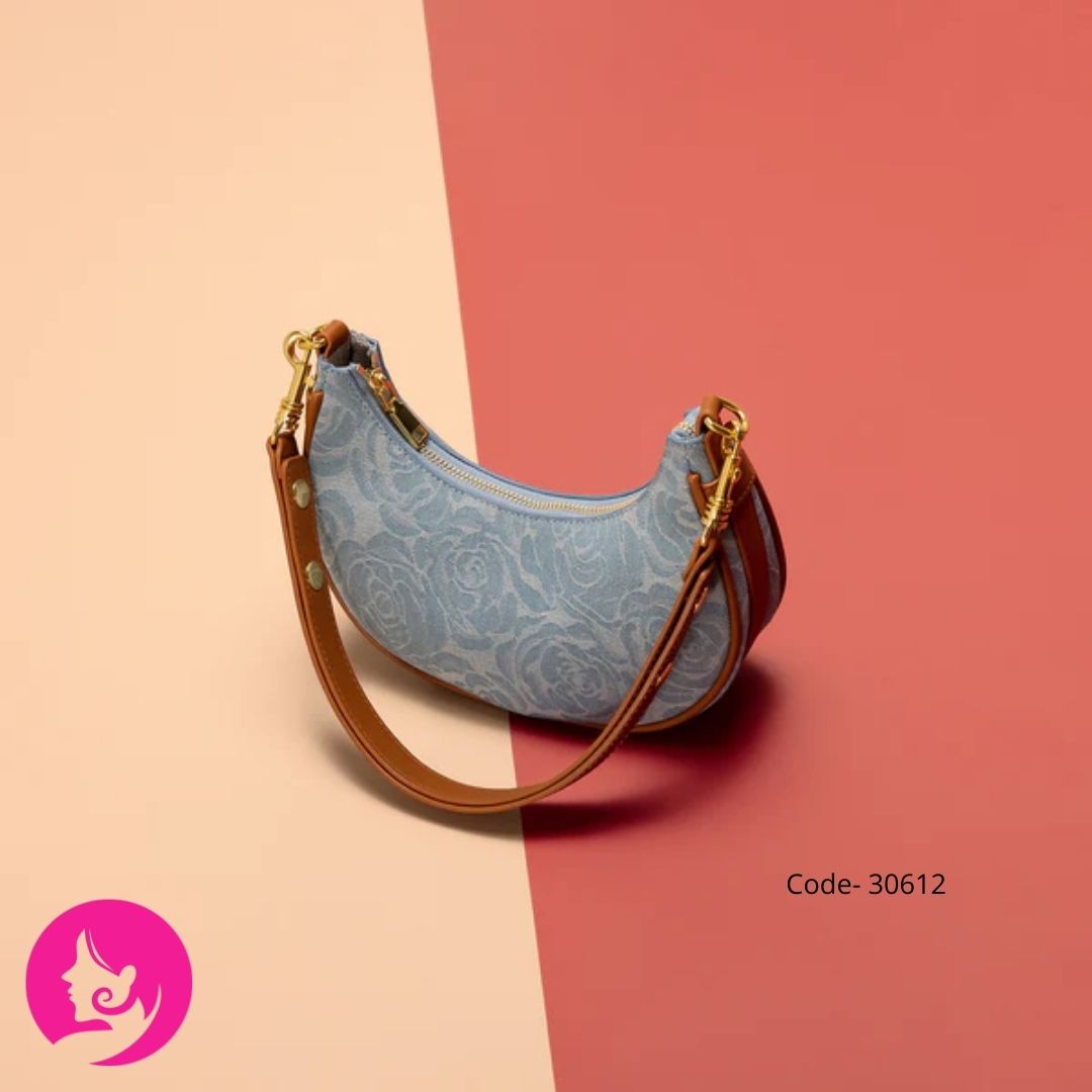 Rose & Denim Blue Canvas Shoulder Bag – Chic Daily Zipper Bag