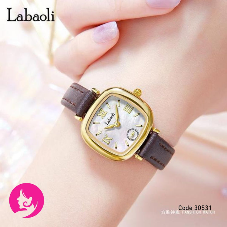 Laboli Golden Shell Women’s Square Quartz Watch – 30M Waterproof with Genuine Leather Strap