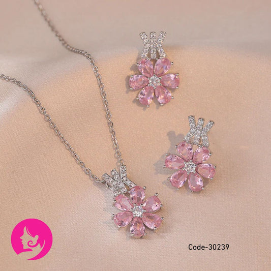 Hando Light Luxury Flower Jewelry Set – Stainless Steel Diamond-Inlaid Necklace & Earrings