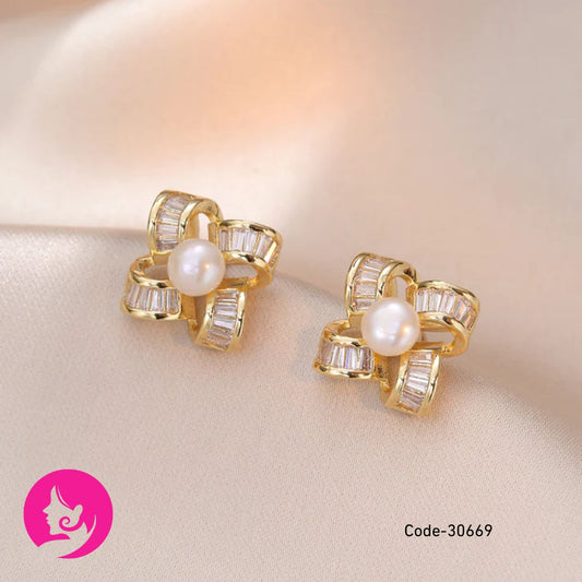 Hando Freshwater Pearl Camellia Earrings – Korean Style Floral Studs for Women