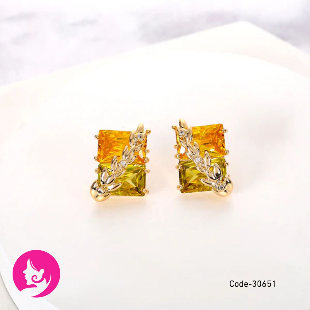 Ortina Light Luxury Zircon Earrings – Geometric Yellow/Green Sparkle Studs for Women
