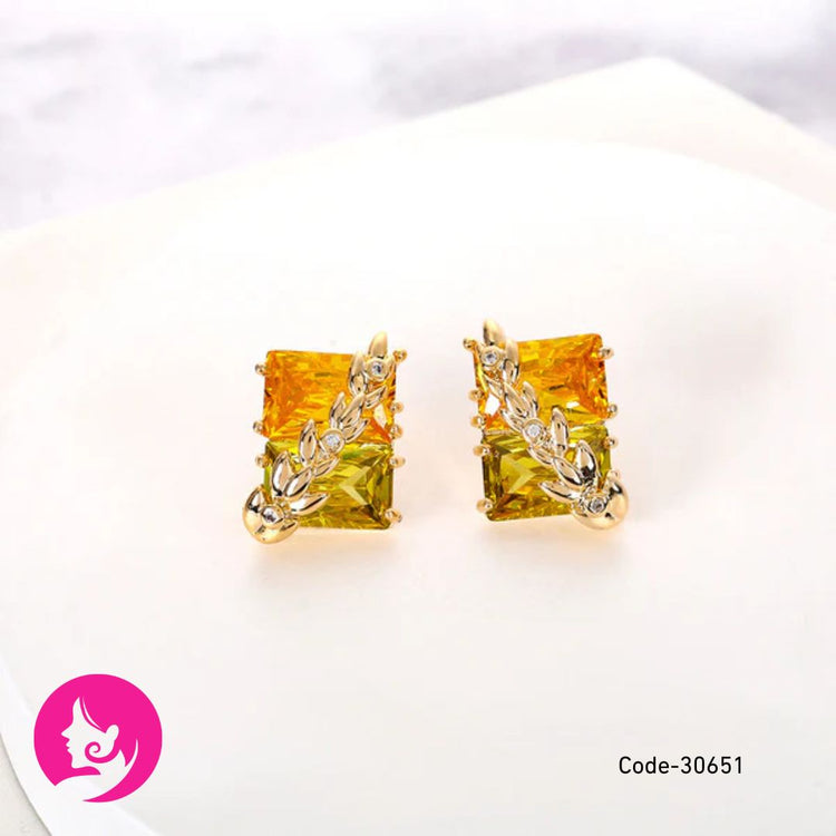 Ortina Light Luxury Zircon Earrings – Geometric Yellow/Green Sparkle Studs for Women