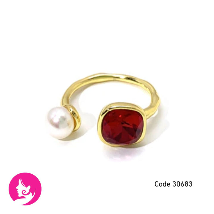 Angel Ruby Red Geometric Ring – Plated Copper Oval/Circle Design