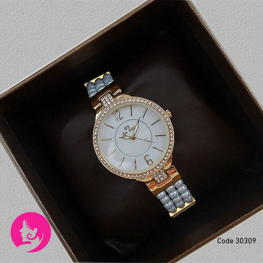 Luxurious Golden Pearl Watch – Elegant 35mm Dial with Jewelry Buckle