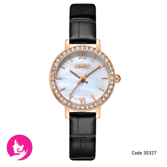 Women’s Leather Quartz Watch – 33mm Minimal Round Dial, 3BAR Waterproof