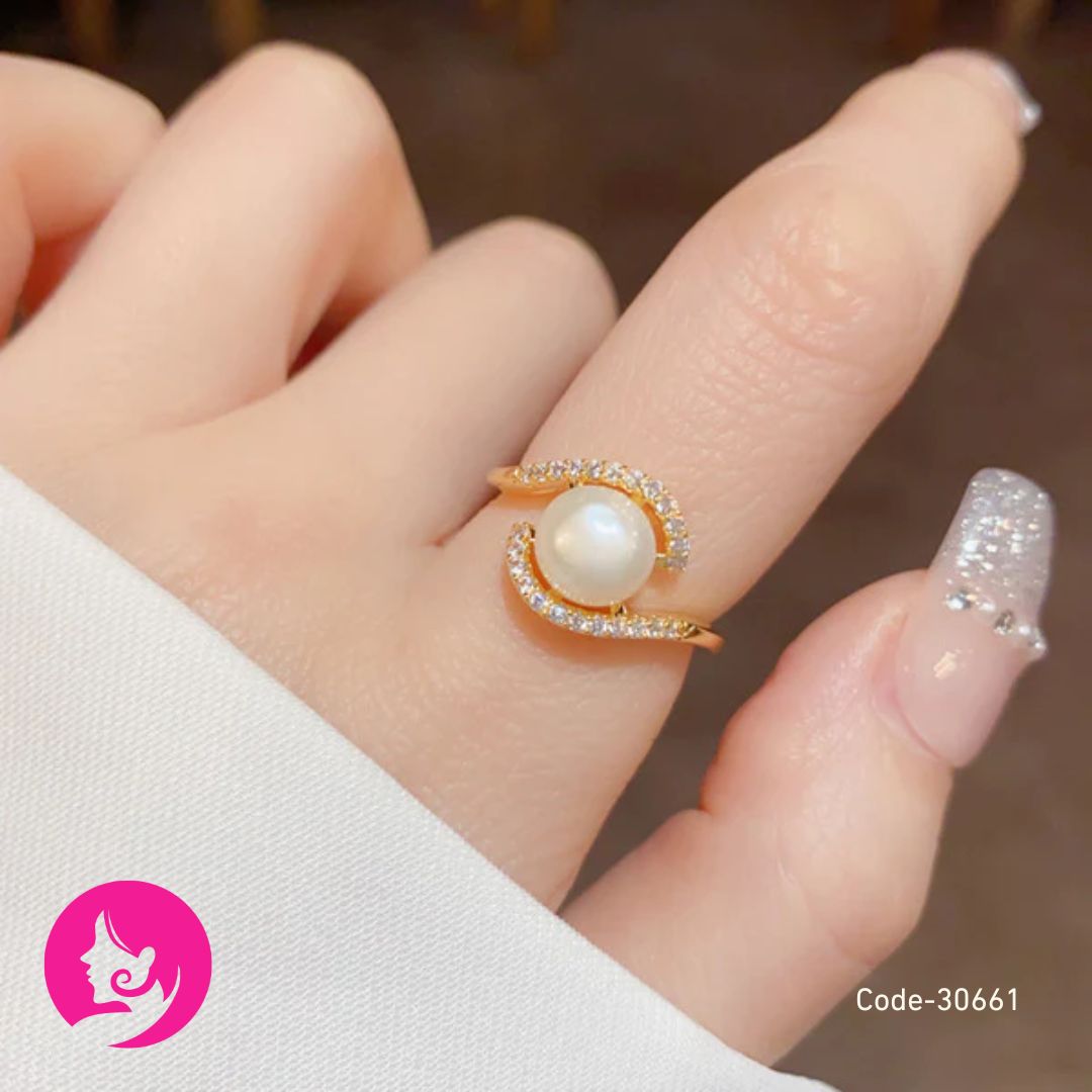 Gold & Silver Zircon Pearl Ring – Minimal Circular True Gold Plated Women’s Jewelry