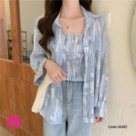 Women’s V-Neck Printed Office Blouse – Quick-Dry, Anti-Wrinkle Top