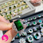 Turkish Finger Ring Green Crystal Luxury Stone and Antique Silver Vintage Punk Style Adjustable Size 6