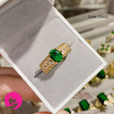Emerald Engagement Sterling Gold Green Stone Ring For Women