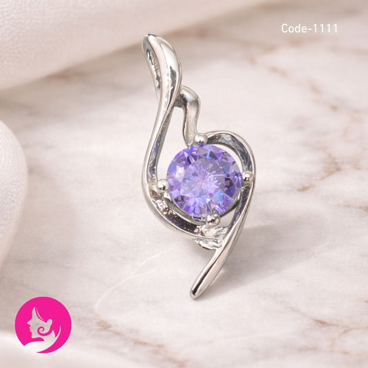 Elegant Purple Crystal Pendant – Timeless Silver Finish Necklace Charm
