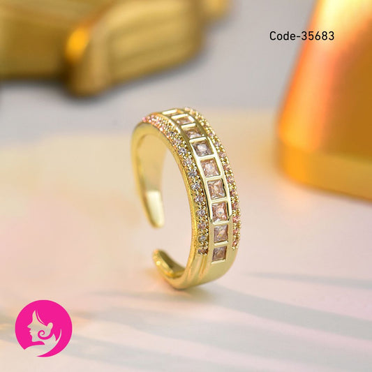 Gorgeous Zircon Wedding Rings Gold Plated Brass Shiny Zircon Fashion Cuff Ring for Women