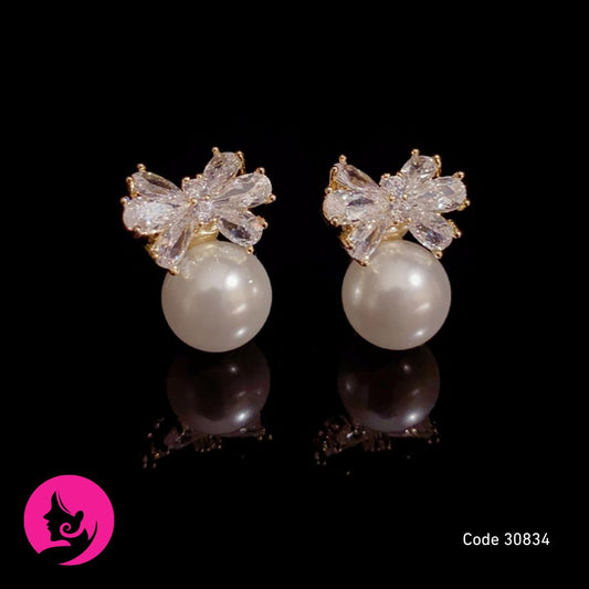 Three-Dimensional Pearl Bow Earrings – Premium Gold-Plated Korean Style