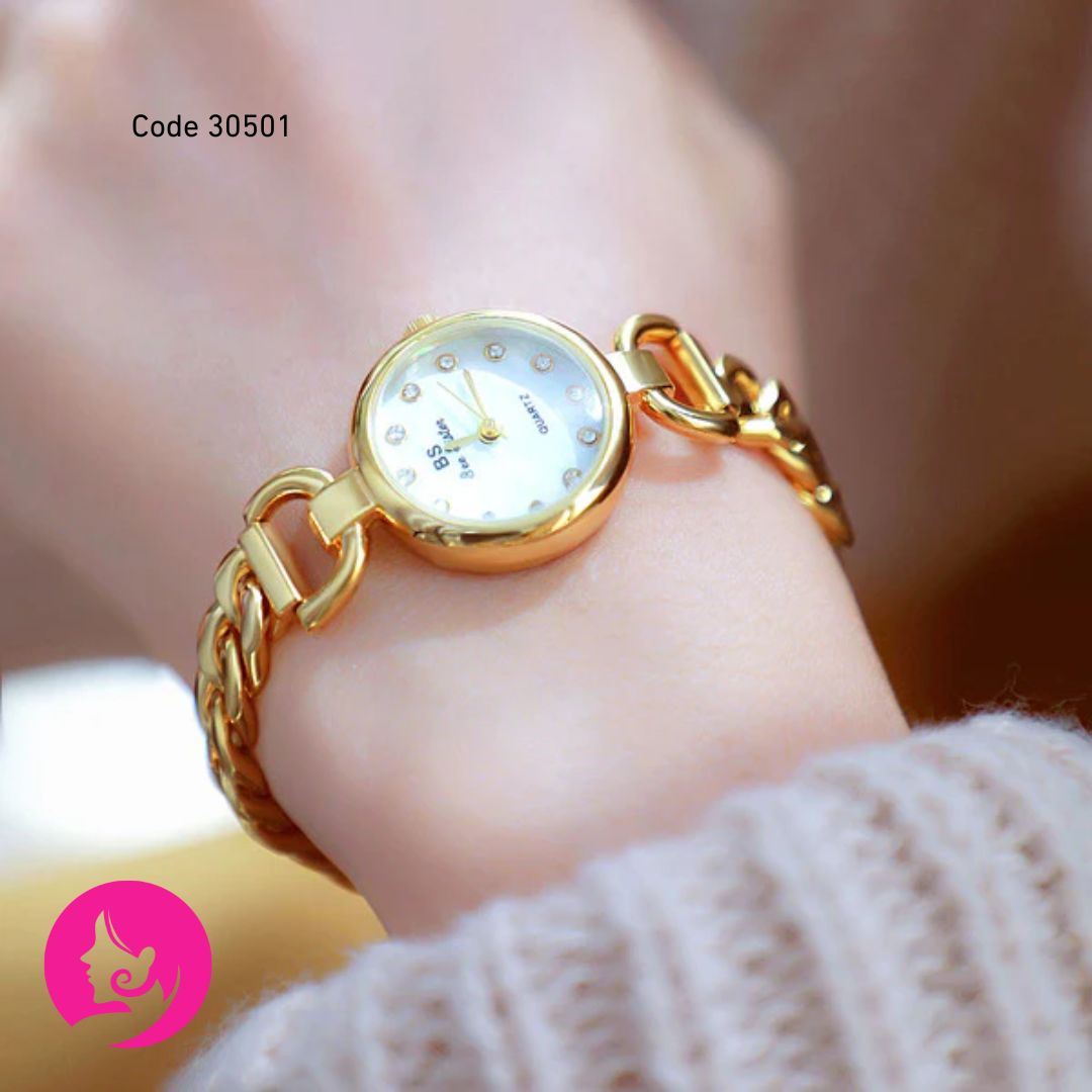 Trendy BS Bee Sister Small Chain Watch - Gold Elegance with Quartz Movement