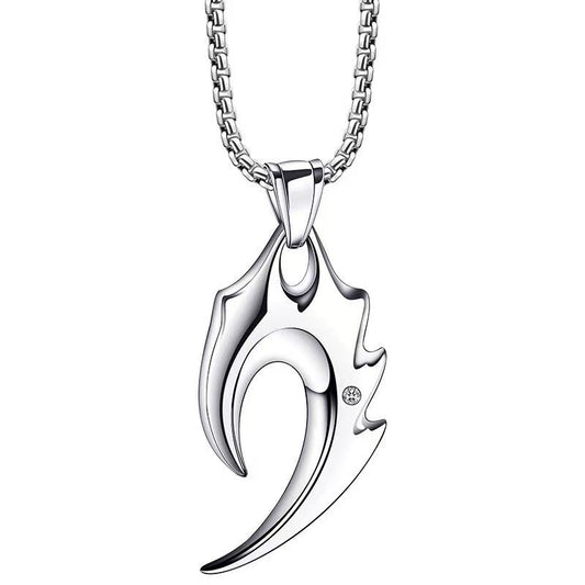Unisex Stainless Steel Silver Low Allergy Anti Fading Flame Wolf Tooth Pendant Chain Necklace