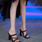 Square Head Coarse Heel Sandals Classic Black European-American Fashion