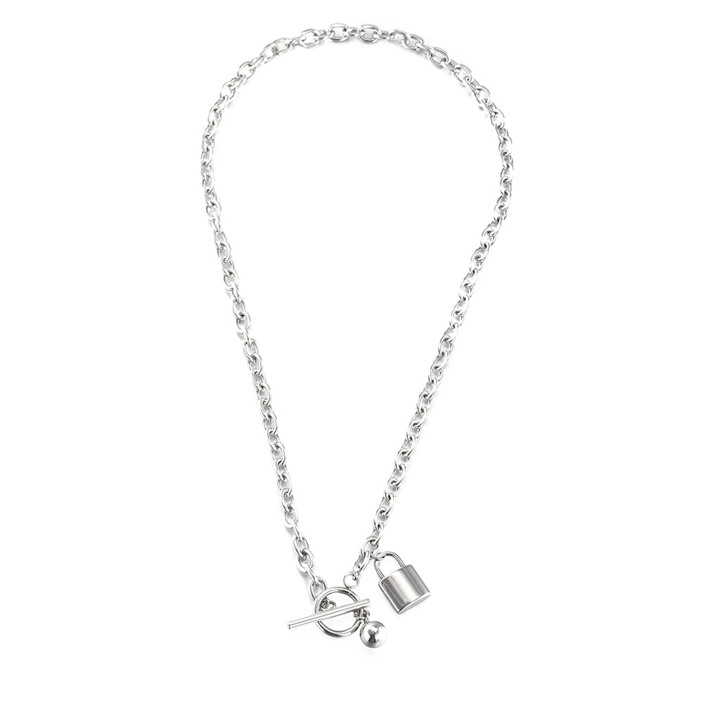 Craft Wolf Stainless Steel Lock Pendant Necklace