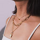 Gold Plated Layered Lock Pendant Necklace for Women