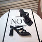 Square Head Coarse Heel Sandals Classic Black European-American Fashion