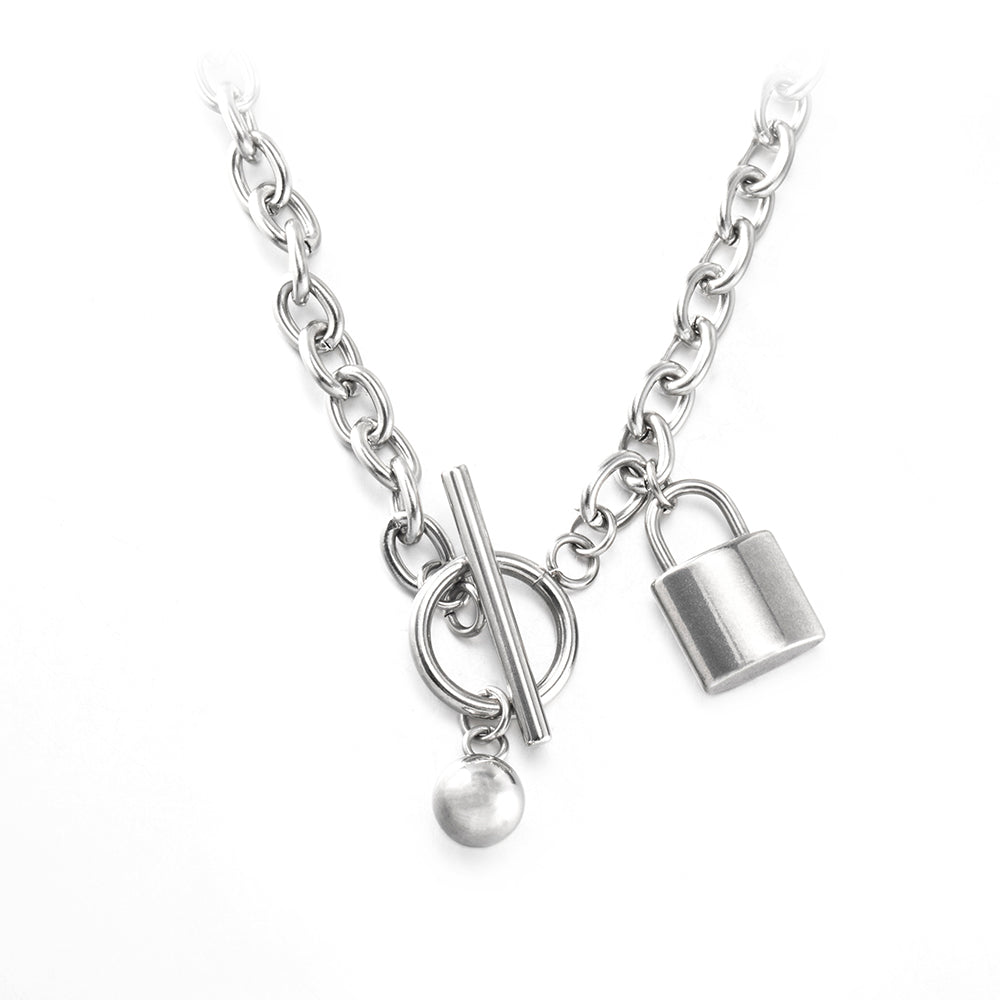 Craft Wolf Stainless Steel Lock Pendant Necklace