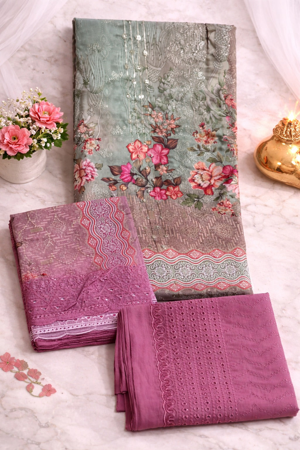 Unstitched Cotton Screen Printed Shalwar Kameez For Women3Piece Dress - Ethnic Elegance