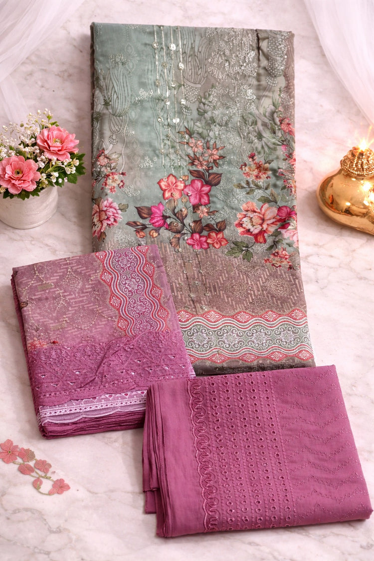 Unstitched Cotton Screen Printed Shalwar Kameez For Women3Piece Dress - Ethnic Elegance
