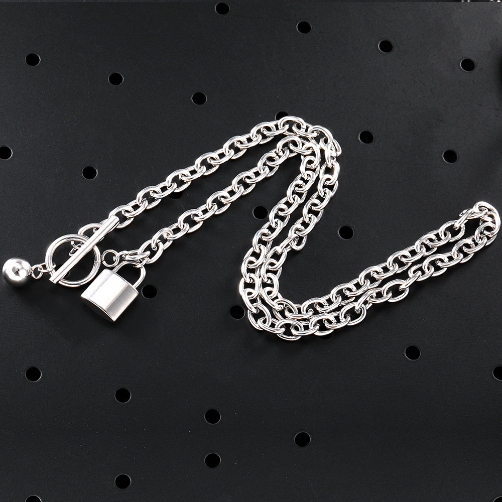 Craft Wolf Stainless Steel Lock Pendant Necklace