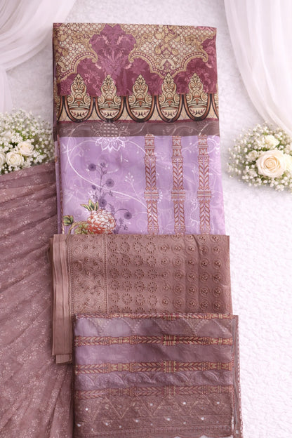 Unstitched Cotton Screen Printed Shalwar Kameez For Women3Piece Dress - Ethnic Elegance