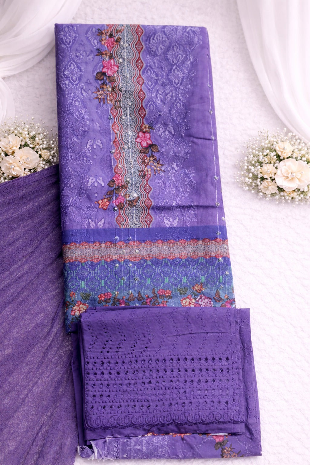Unstitched Cotton Screen Printed Shalwar Kameez For Women3Piece Dress - Ethnic Elegance