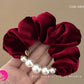 Jiamu Korean Ins Hot Style Princess Velvet Hair Scrunchies Elegant High Quality Elastic Hair Bands with Pearls