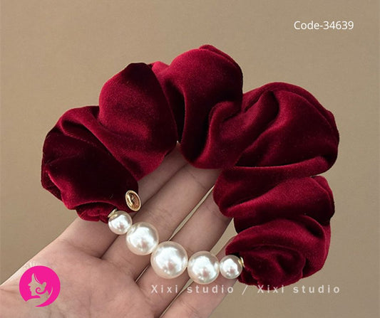 Jiamu Korean Ins Hot Style Princess Velvet Hair Scrunchies Elegant High Quality Elastic Hair Bands with Pearls