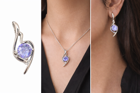 Elegant Purple Crystal Pendant – Timeless Silver Finish Necklace Charm