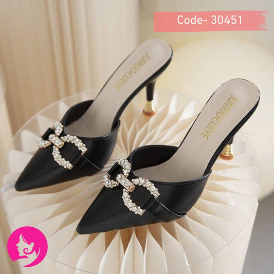 Summer New Korean Version of Rhinestone square Buckle Pointed Head Baotou Half Drag Fine slippers with Women's Shoes