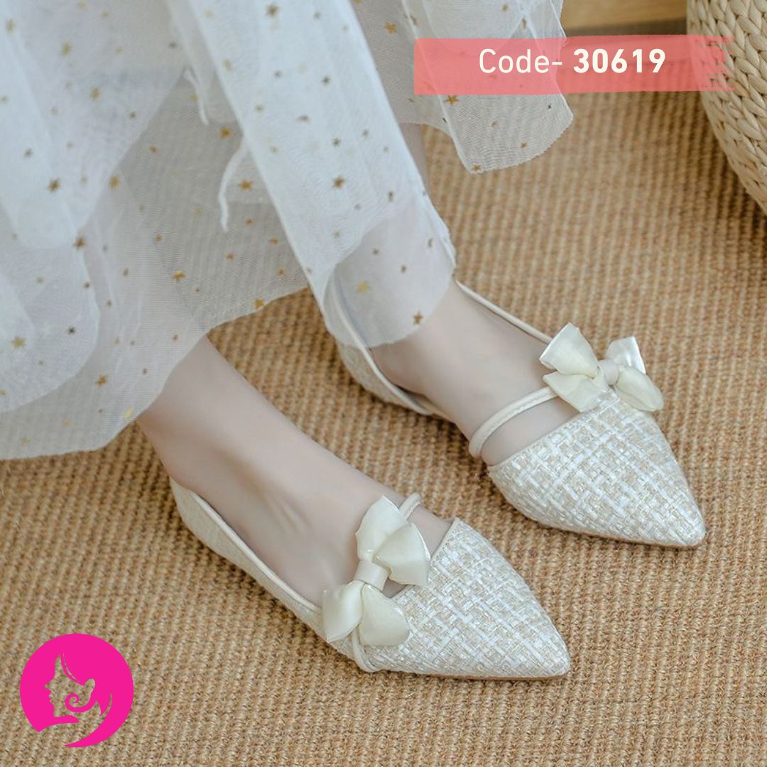 2025 Summer Vacation Bow Detail Flat Shoes White Color Slip-on Ballet Shoes Summer Beach Shoes Business Breathable Flat Shoes