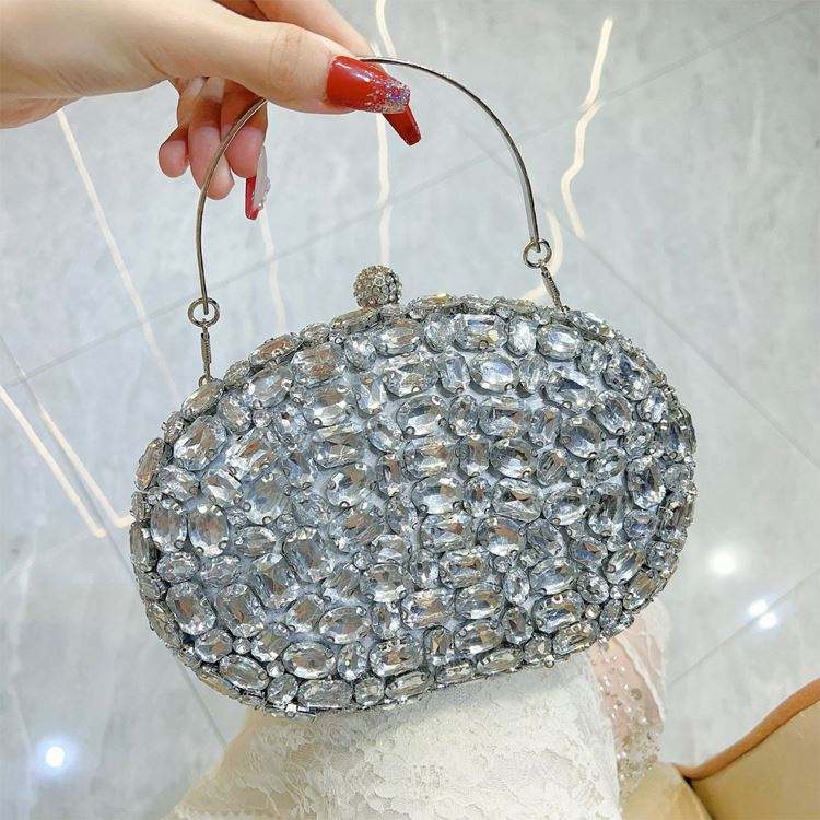 Luxury Diamond Rhinestone Evening Bag Fashionable Oval Bridal Clutch Purse Crystal Beading Handbag for Weddings Special