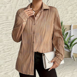Women’s Textured Button Shirt with Ruffled Fold Collar – Stylish Fashion Top