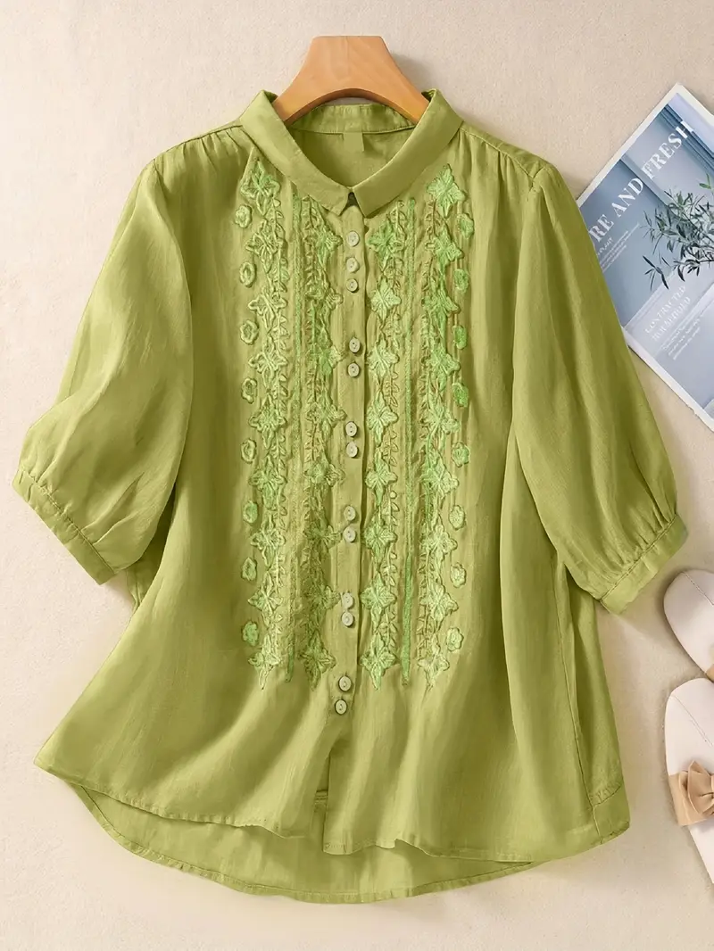 Women’s Embroidered Summer Blouse – Casual Versatile Fashion Shirt