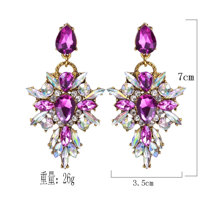 LUBOV Luxury Starburst Pendant 7 Color Gem Crystal Drop Earrings Big Flower Statement Earrings Brand Jewelry Brincos Hot Sale