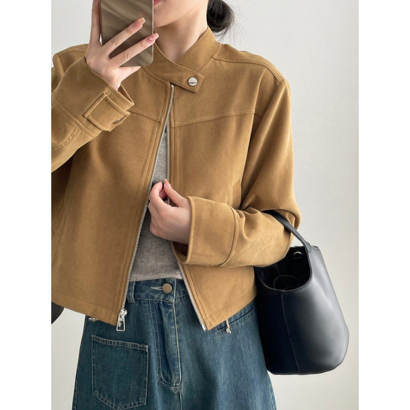 American Retro Stand-Collar Casual Biker Jacket, Chic Vintage BF-Style Outerwear