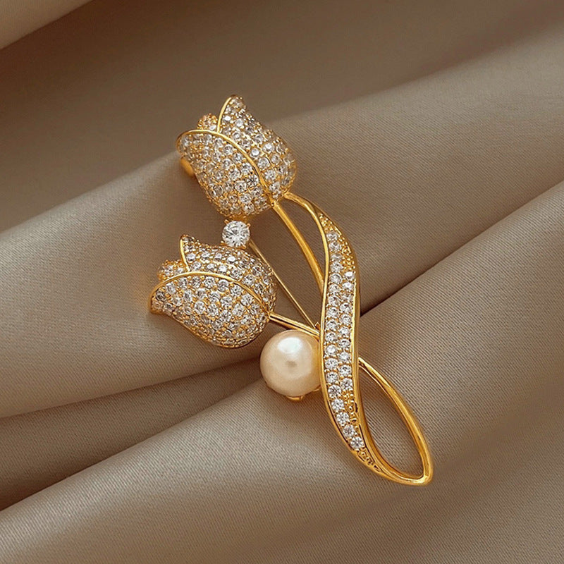 Elegant Tulip Flower Brooch Set for Women – Korean Style Floral Alloy Pin, Fashion Clothing & Scarf Accessory