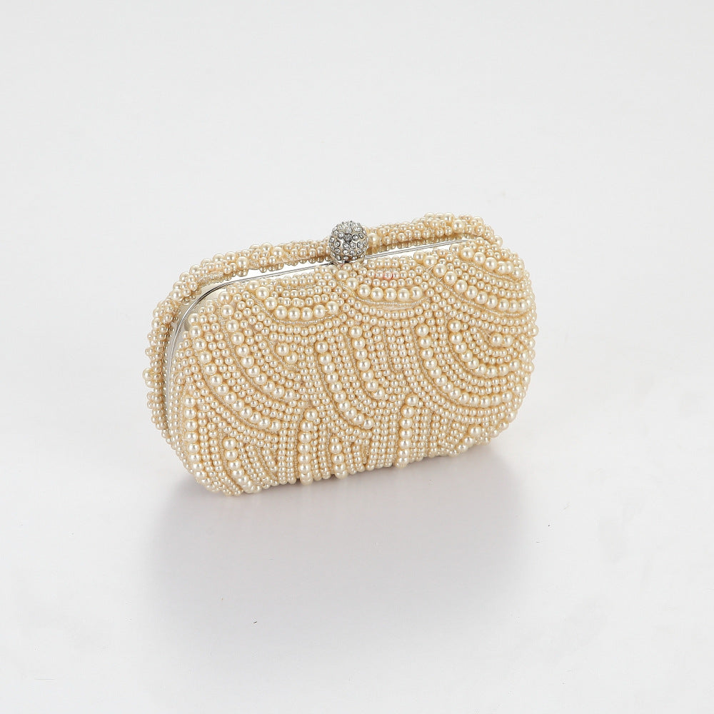 Elegant Pearl Beaded Clutch – Rhinestone Accents with Chain Strap