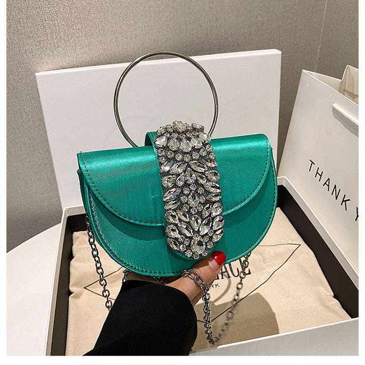 Women’s Diamond Chain Shell Bag – Small PU Shoulder Purse