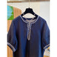 Bohemian Embroidered Tencel Shirt for Women | Loose Summer Round Neck Top