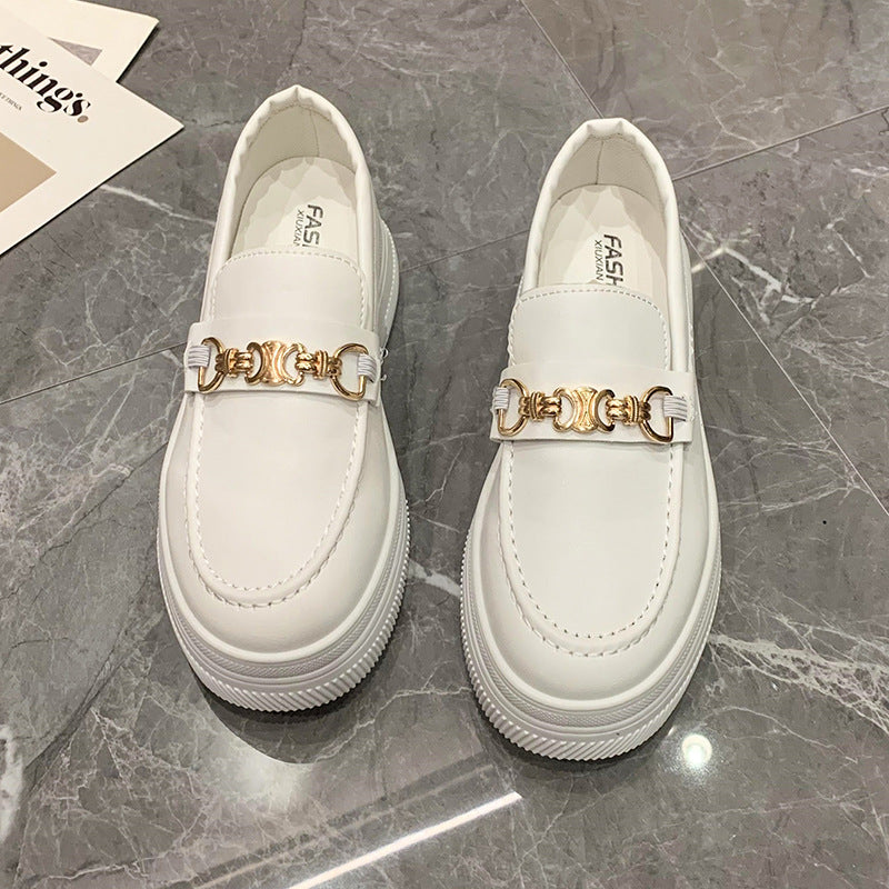 Luxury Brand Woman Loafers Women's Spring Autumn Leather Embossed Thick Sole Round Toe Retro British Style Slip-On Women's Shoes