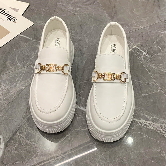 Luxury Brand Woman Loafers Women's Spring Autumn Leather Embossed Thick Sole Round Toe Retro British Style Slip-On Women's Shoes